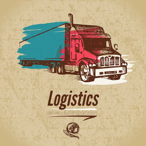 Vázlat logisztikai és szállítási poszter. — Stock Vector