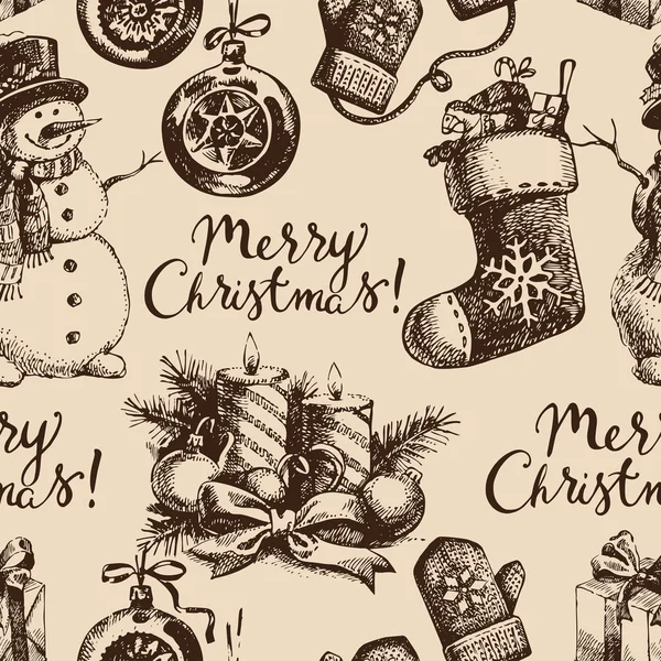 クリスマスのシームレスなパターン。幸せな新しい年手描き — ストックベクタ