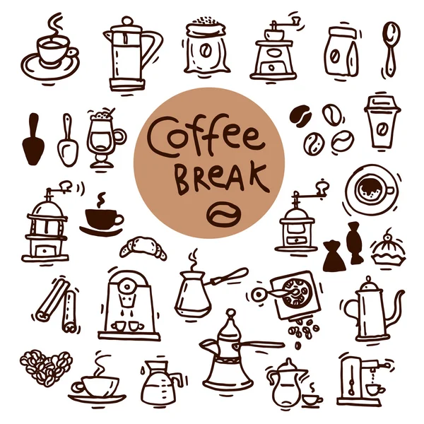 Sketch doodle coffee icon set. — Stock Vector