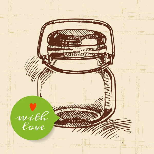 素朴なメイソン缶詰の jar ファイル。ヴィンテージ手描きスケッチ デザイン. — ストックベクタ