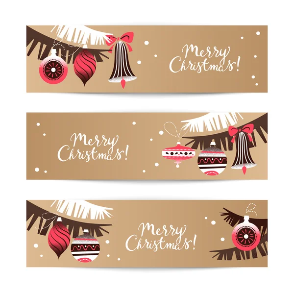 Banderas de Navidad vintage. Feliz Año Nuevo tarjetas . — Vector de stock