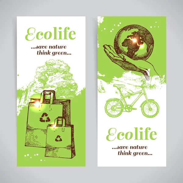 Conjunto de pancartas de ecología de bocetos — Vector de stock