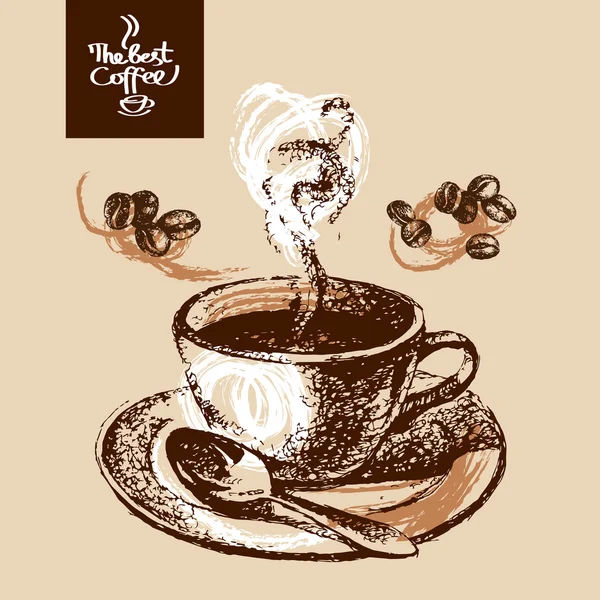 手的素描画复古咖啡背景 — 图库矢量图片