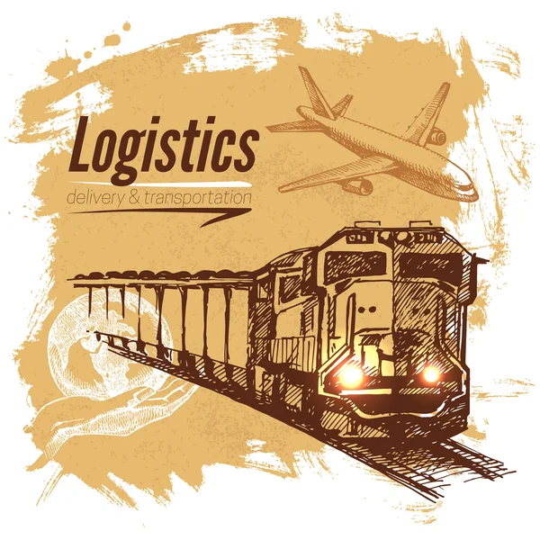 Schizzo logistico e di consegna sfondo — Vettoriale Stock