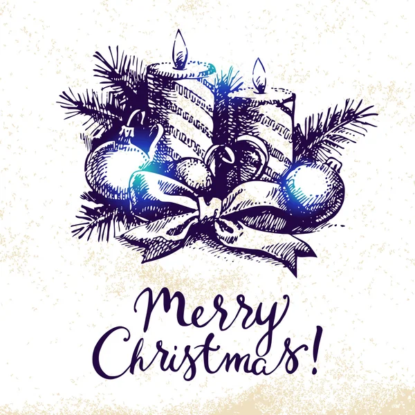 Kerstmis achtergrond met de hand getekende illustratie. — Stockvector