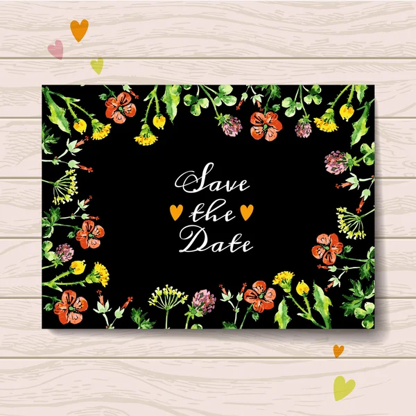 Save the date love card with watercolor floral bouquet. — Stock Vector