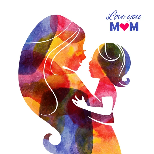 Watercolor mother silhouette with her baby Stock Illustration