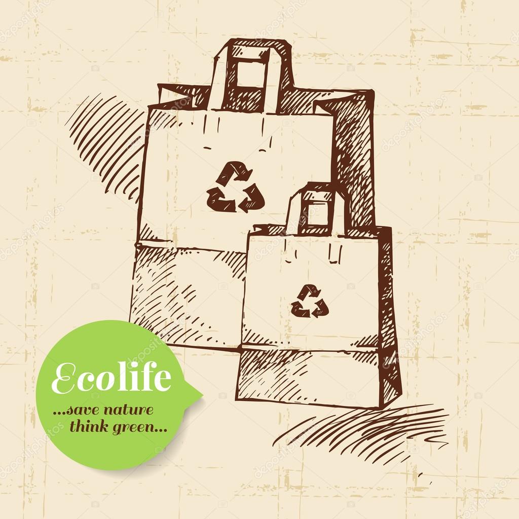 Sketch ecology vintage background. Hand drawn vector illustration