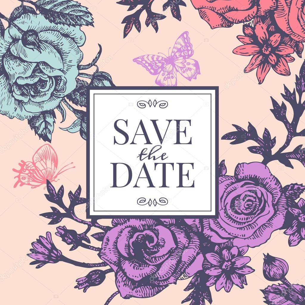 Download Vintage wedding invitation with rose flowers. — Stock ...