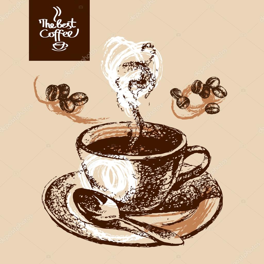 Hand drawn sketch vintage coffee background — Stock Vector © pimonova