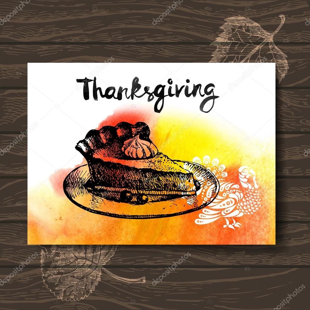 Thanksgiving Day card. Hand drawn sketch and watercolor vector