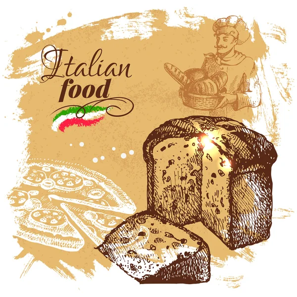이탈리아 음식 배경 스케치. — 스톡 벡터