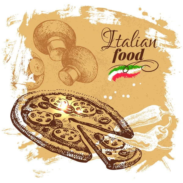 Boceto dibujado a mano Fondo de comida italiana . — Vector de stock