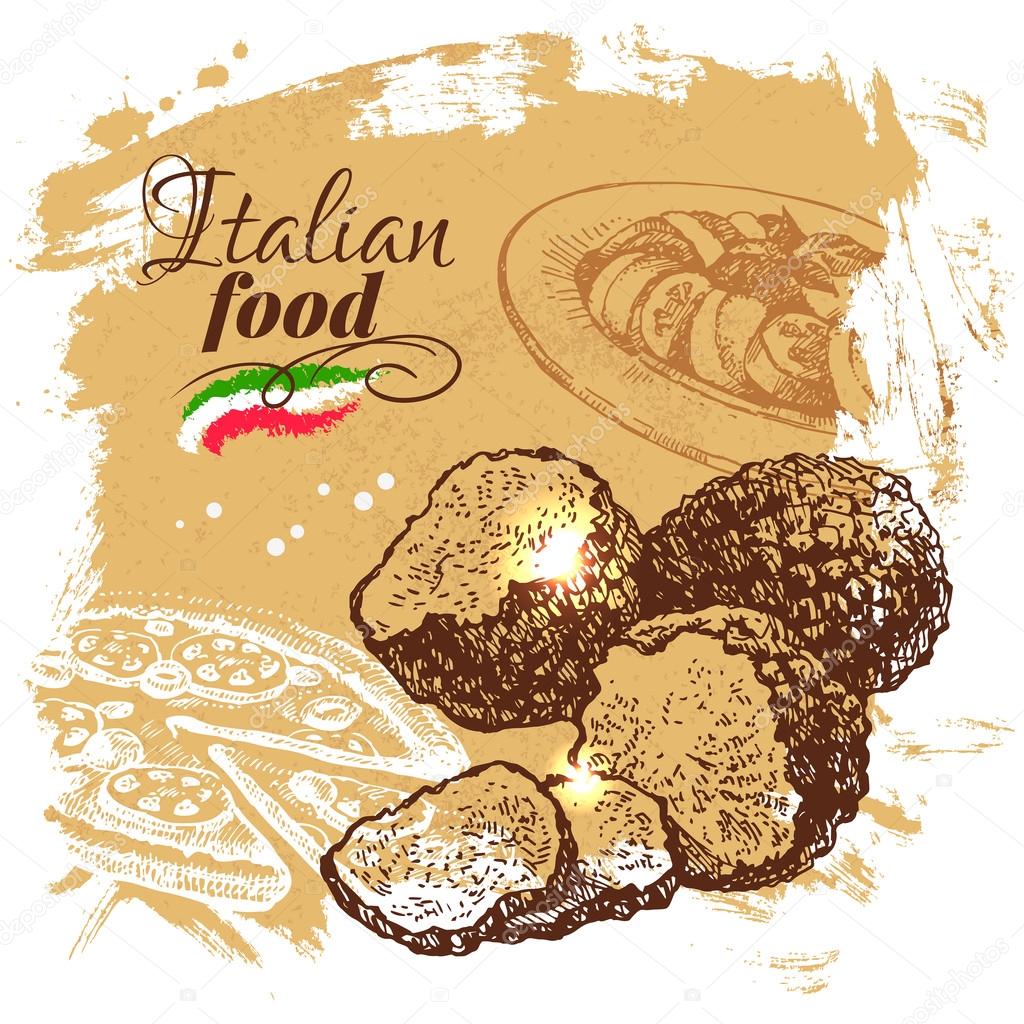 Hand drawn sketch Italian food background.