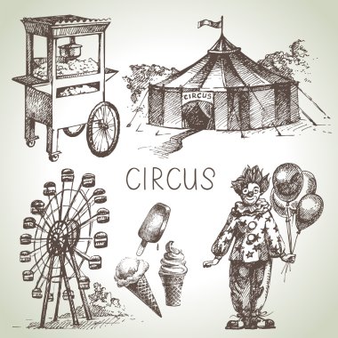 Hand drawn sketch circus and amusement vector illustrations clipart