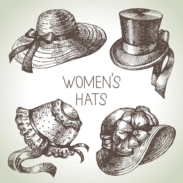 Chapeaux élégants vintage femmes — Image vectorielle