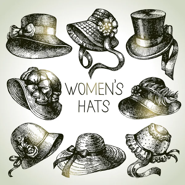 Chapeaux élégants vintage femmes — Image vectorielle