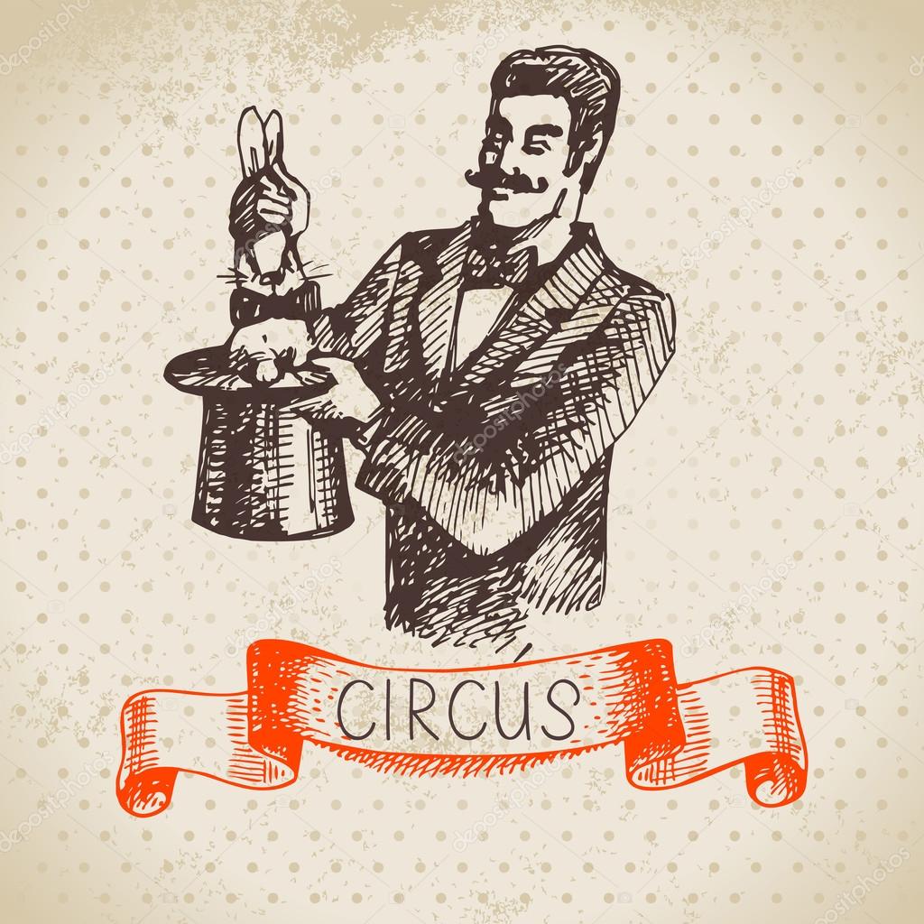 Hand drawn sketch circus and amusement vector illustration. Vintage background