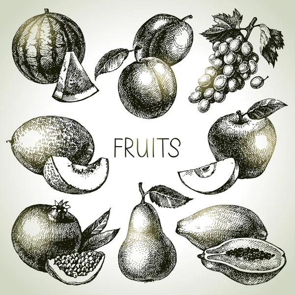 Croquis dessiné à la main fruits ensemble . — Image vectorielle