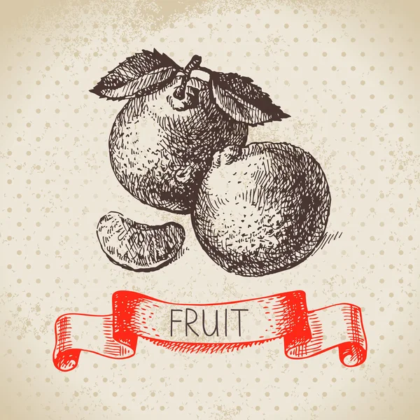 Hand getrokken schets fruit mandarijnen. — Stockvector