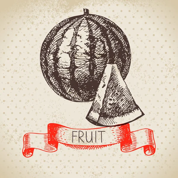 Hand getrokken schets vruchten watermeloen. — Stockvector