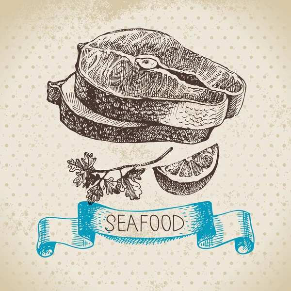 Croquis dessiné à la main fruits de mer — Image vectorielle