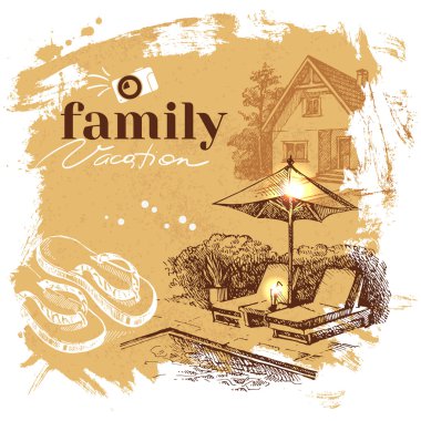 Aile tatil arka plan kroki