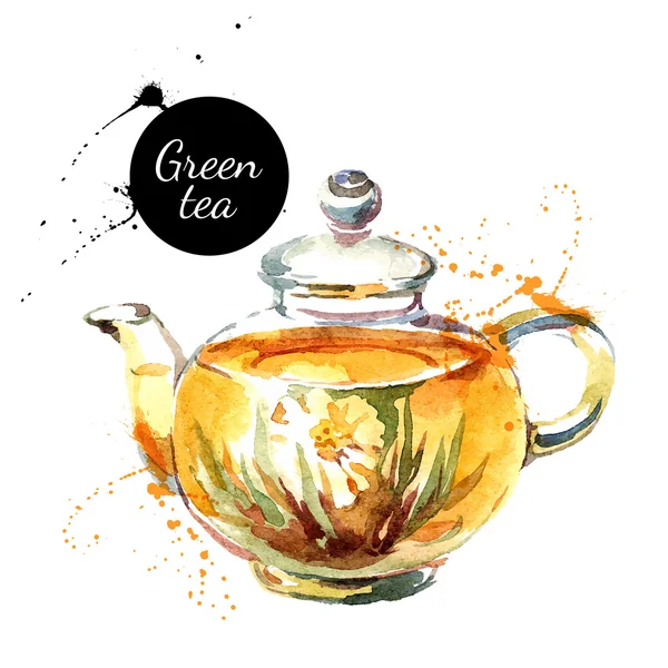 Watercolor hand drawn painted tea — Stock Vector