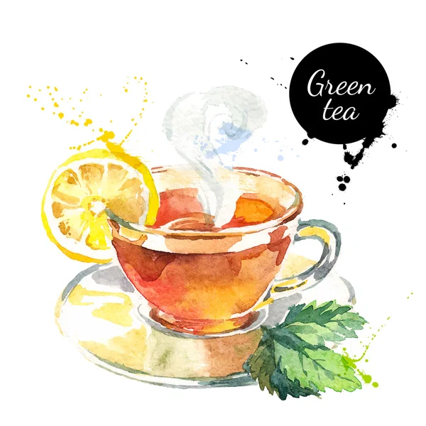 Watercolor hand drawn painted tea — Stock Vector