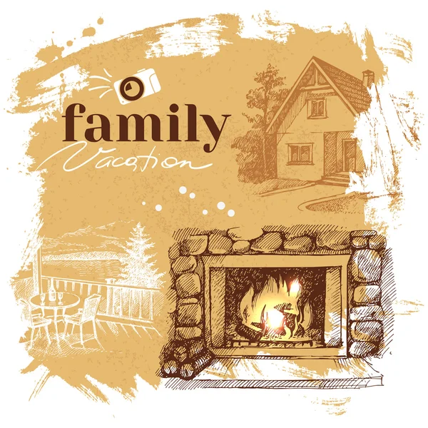 Bosquejo familia vacaciones fondo — Vector de stock