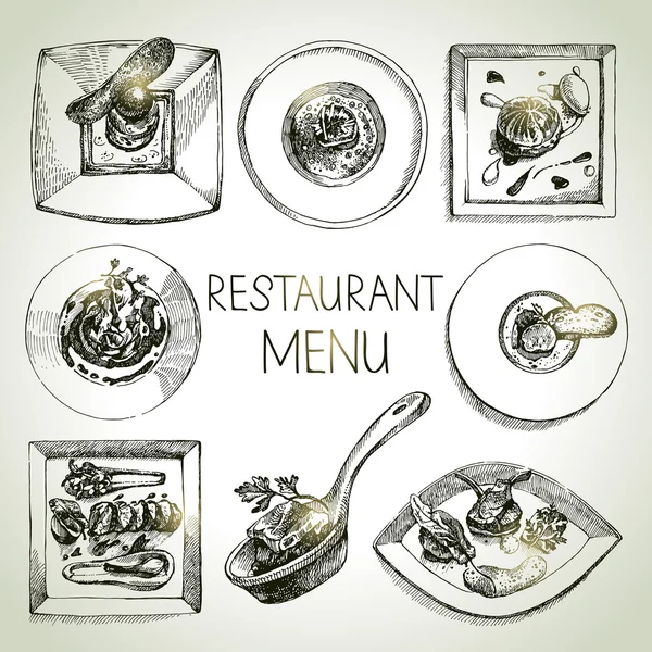 Hand drawn sketch restaurant food set. — Stock Illustration Hand drawn sketch restaurant food set. Stock Illustration