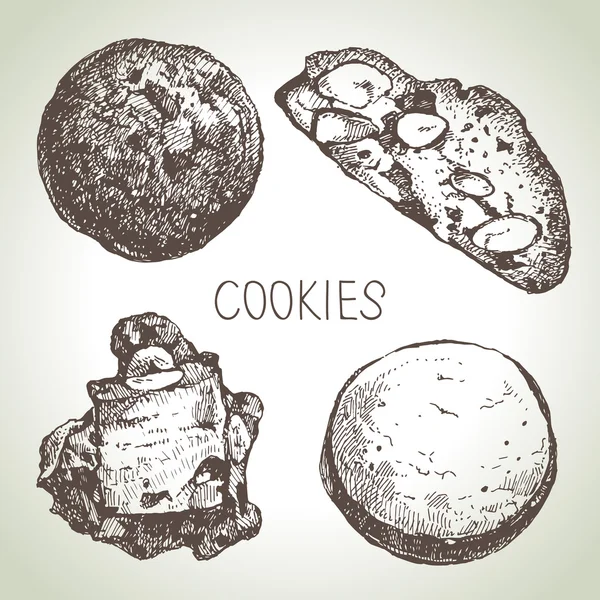 Conjunto de biscoitos doces desenhados à mão . — Vetor de Stock
