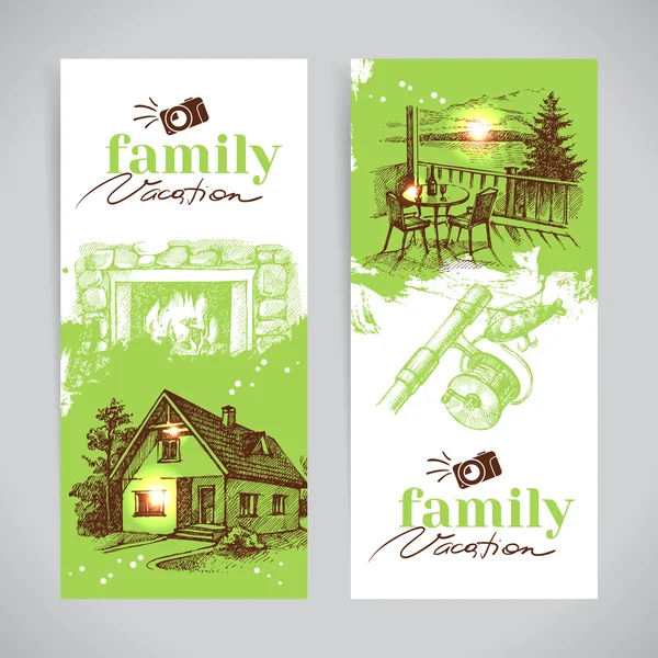 Family vacation vintage banner set — Stock Vector