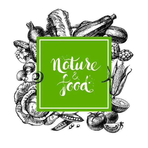 친환경 자연 식품 메뉴 배경. — 스톡 벡터