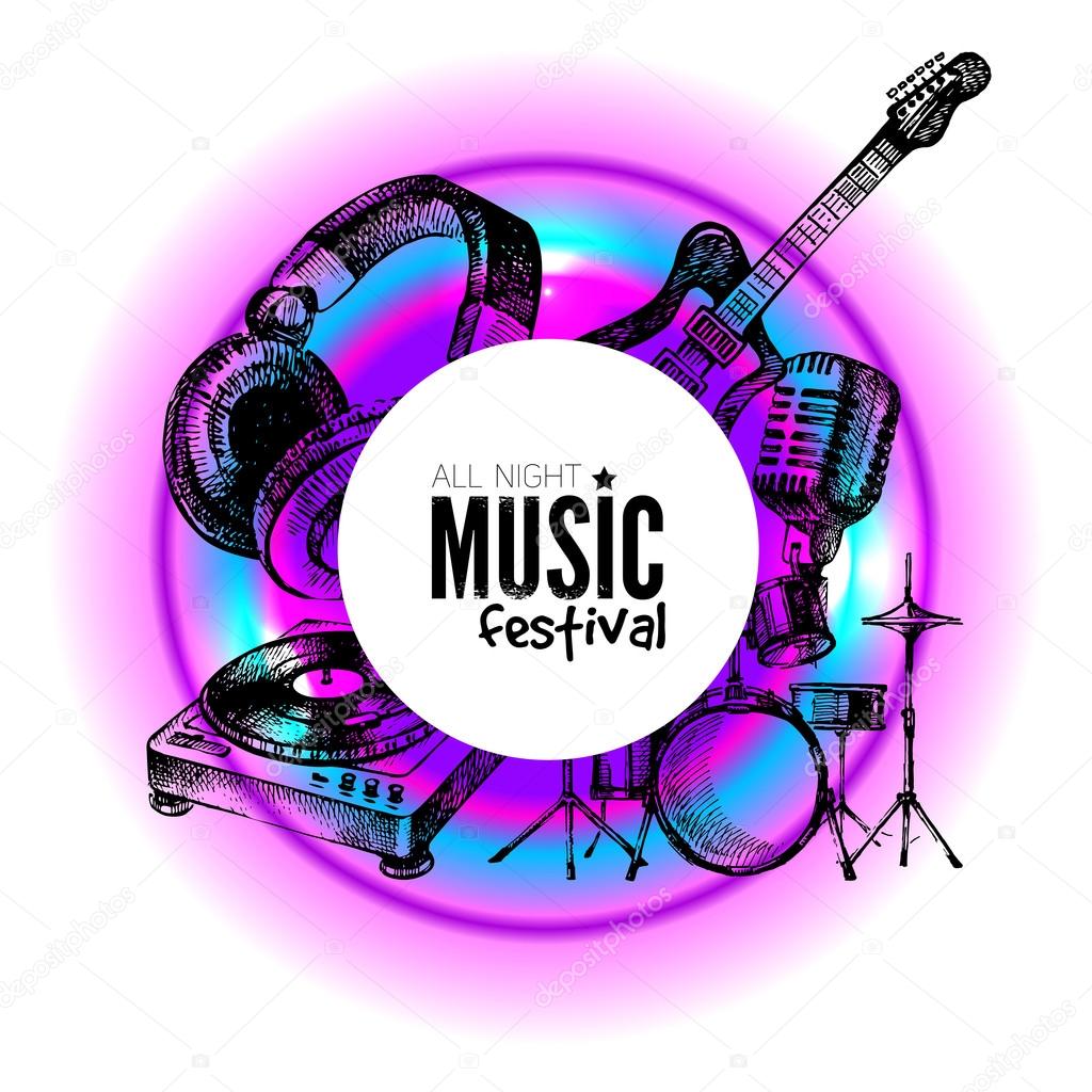 Music background. Hand drawn illustration. Vector design