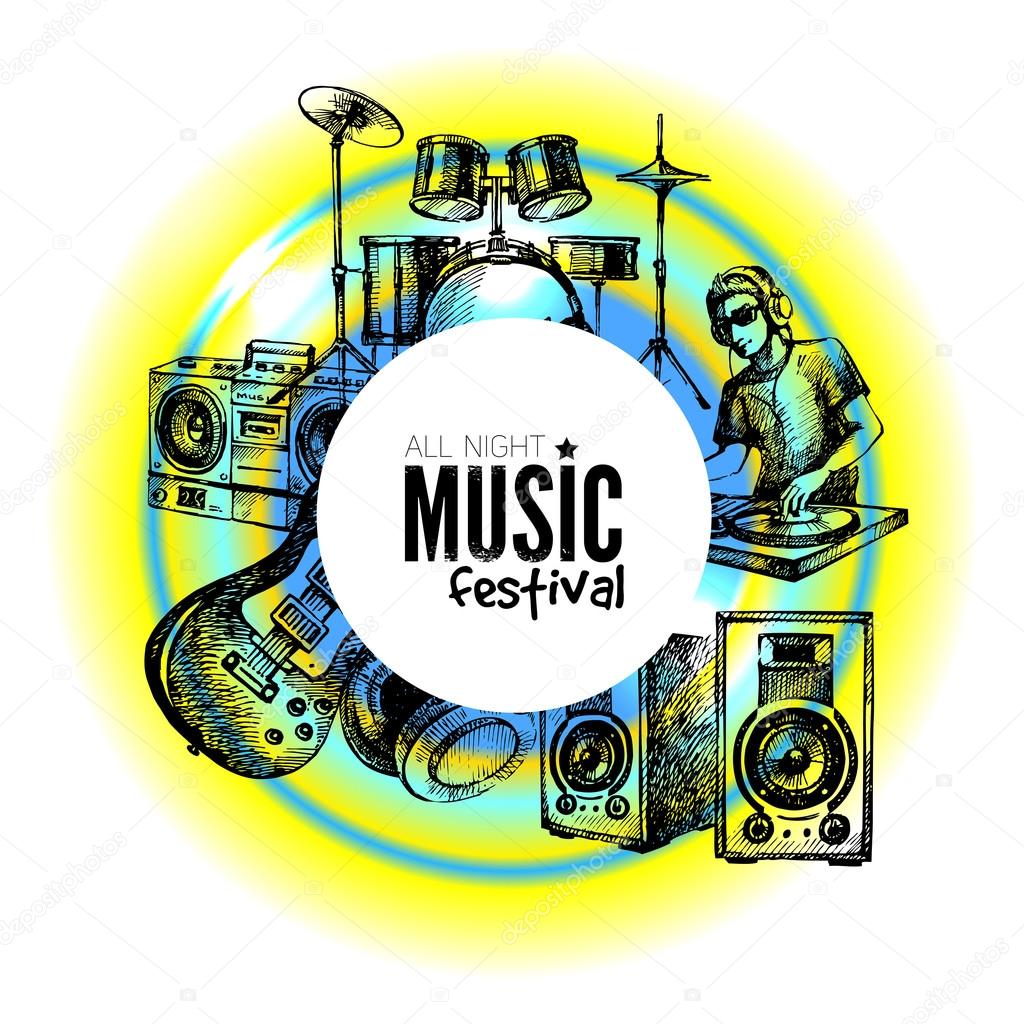 Music background. Hand drawn illustration. Vector design