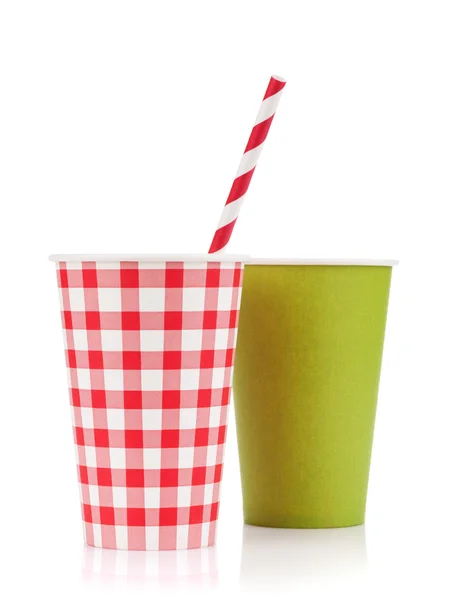 Две бумажные чашки с напитками на вынос — стоковое фото