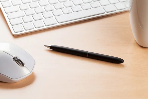 Office desk table with supplies — Stock Photo, Image