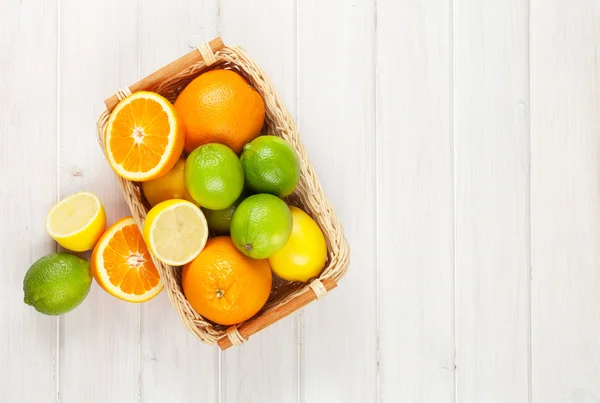 Citrus fruits in basket — Stock Photo, Image