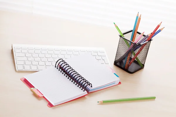 Office desk workplace with supplies — Stock Photo, Image