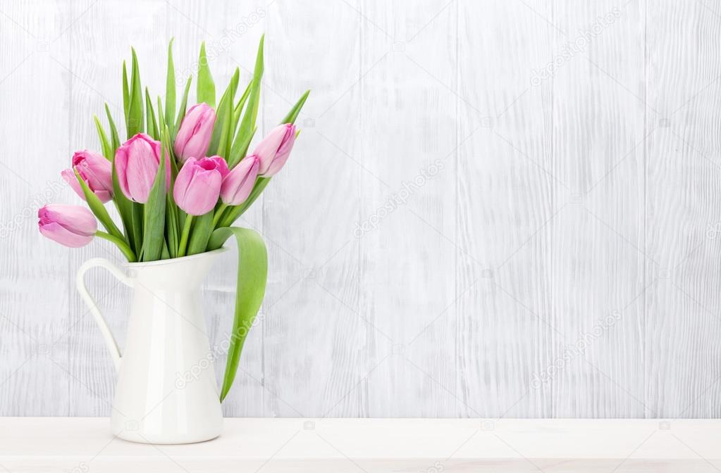 Fresh pink tulips bouquet
