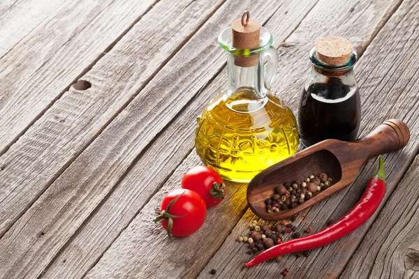 Spices and condiments on table — Stock Photo, Image