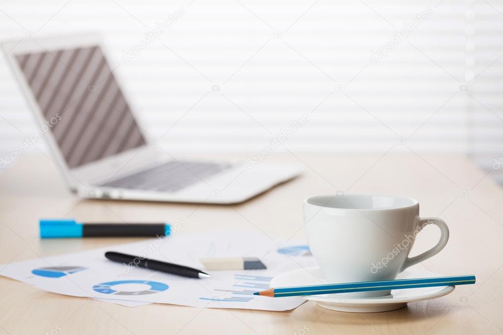 Office desk workplace with and coffee