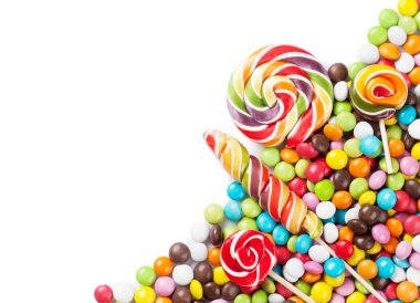 Renkli şekerler ve Lolipopları çok