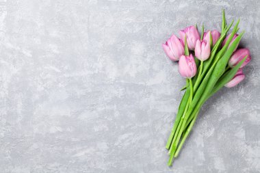 Taş masaya taze Pembe Lale çiçek