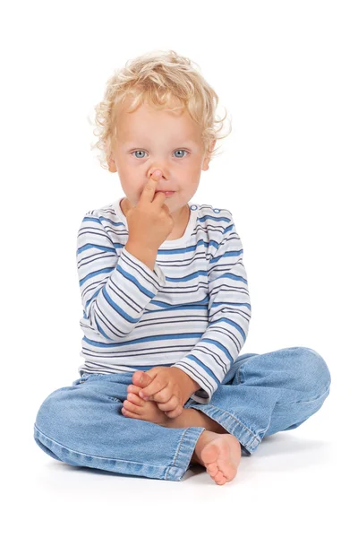 Weiße lockige Haare und blaue Augen Baby — Stockfoto