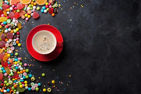 Caramelle, gelatina e marmellata e caffè — Foto Stock