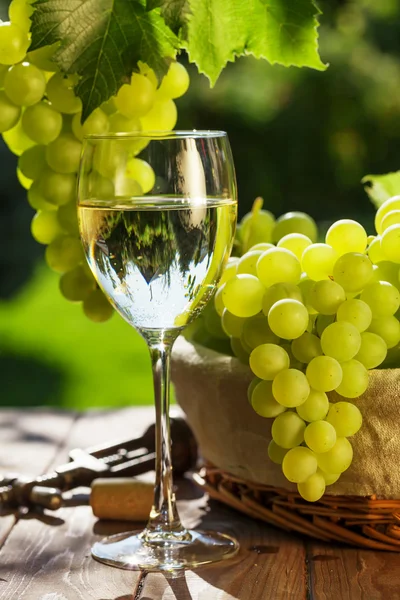 Copo de vinho branco e um monte de uvas — Fotografia de Stock
