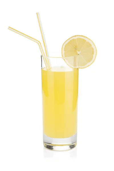 Lemon juice glass and two drinking straw — Stock Photo, Image