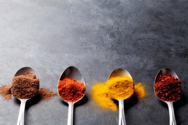 Kaşık içinde renkli baharatlar 